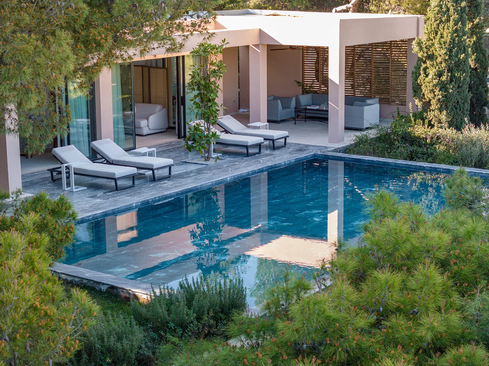 Europe, Greece, Athens Riviera, Cape Sounio, pine hill villa private pool