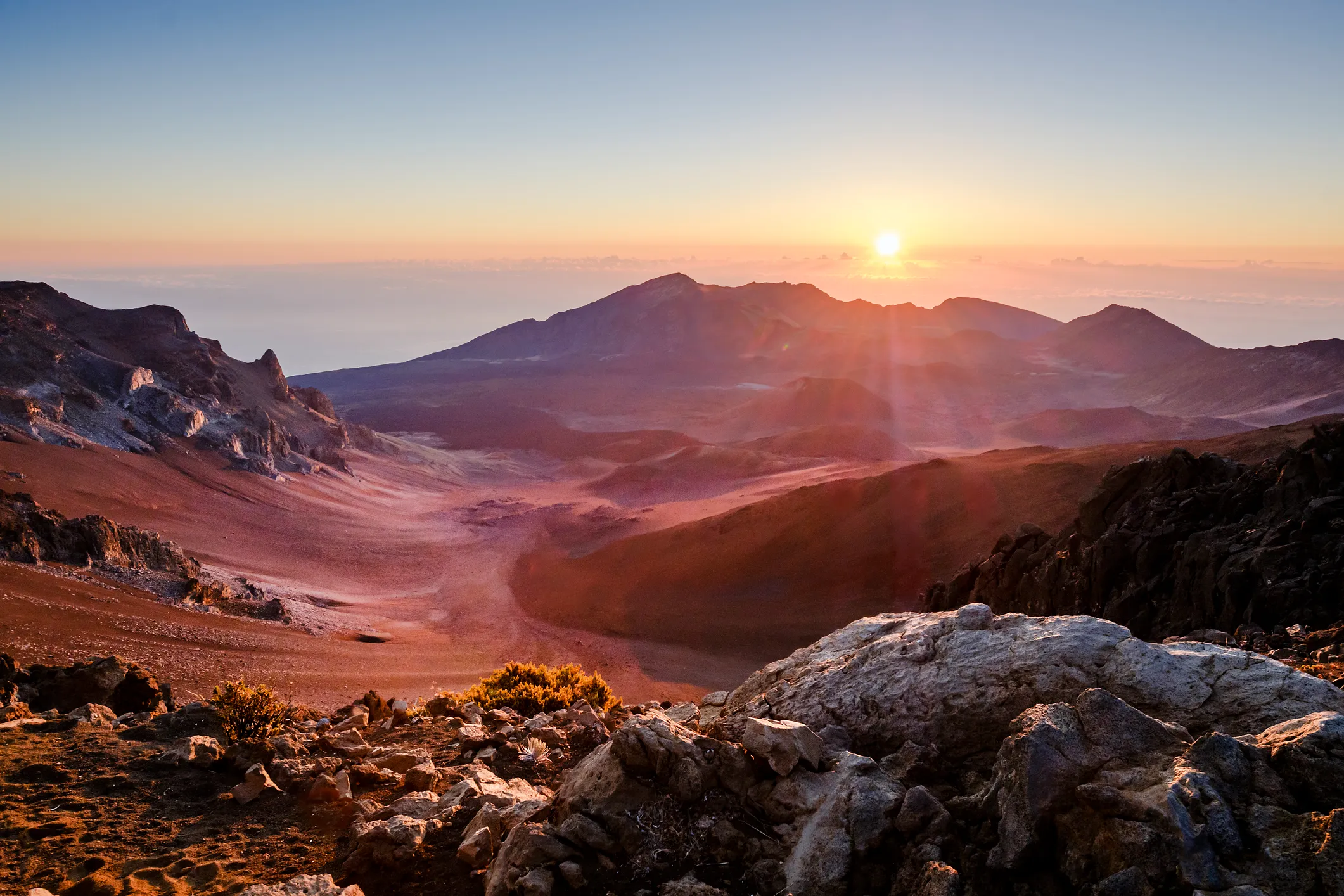 Sunrise over Haleakalā National Park volcanic landscape, Maui, Hawaii
