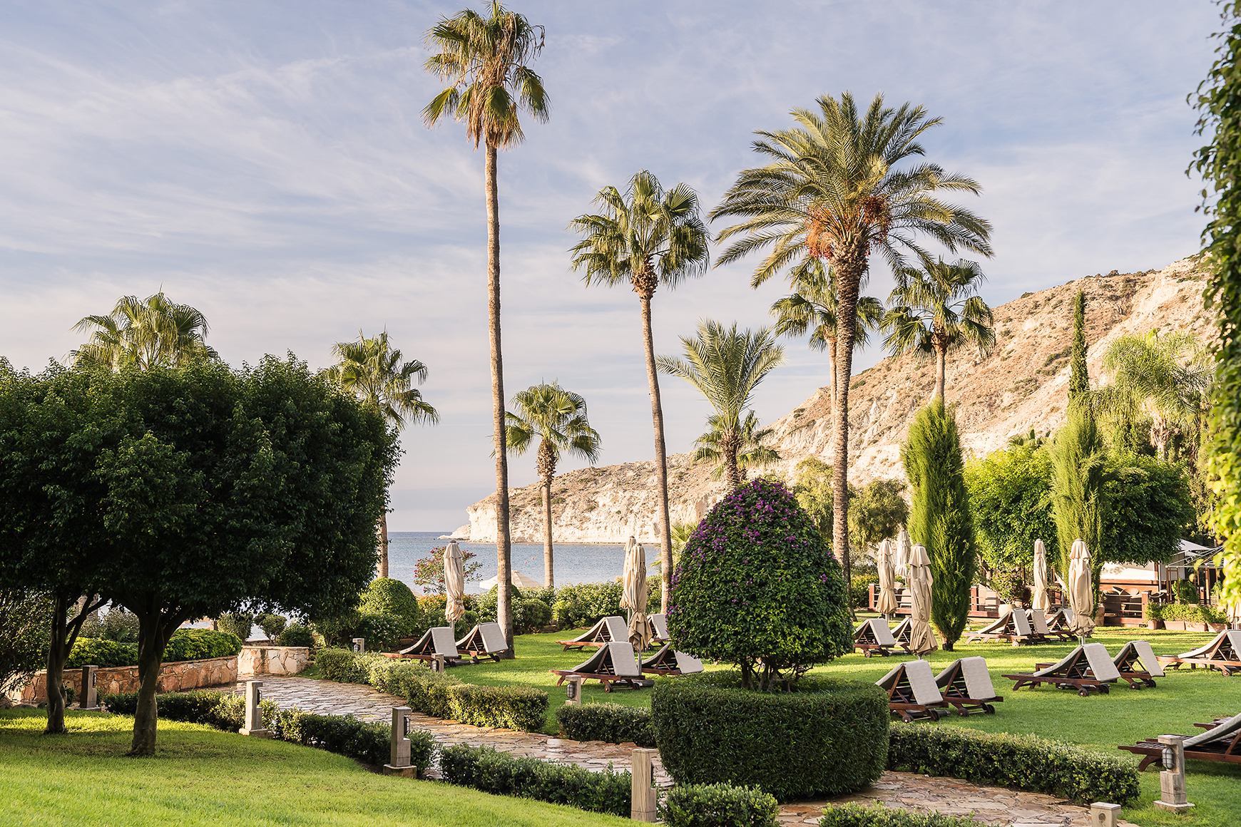 Europe, Cyprus, Columbia Beach Resort, Garden Sun Loungers