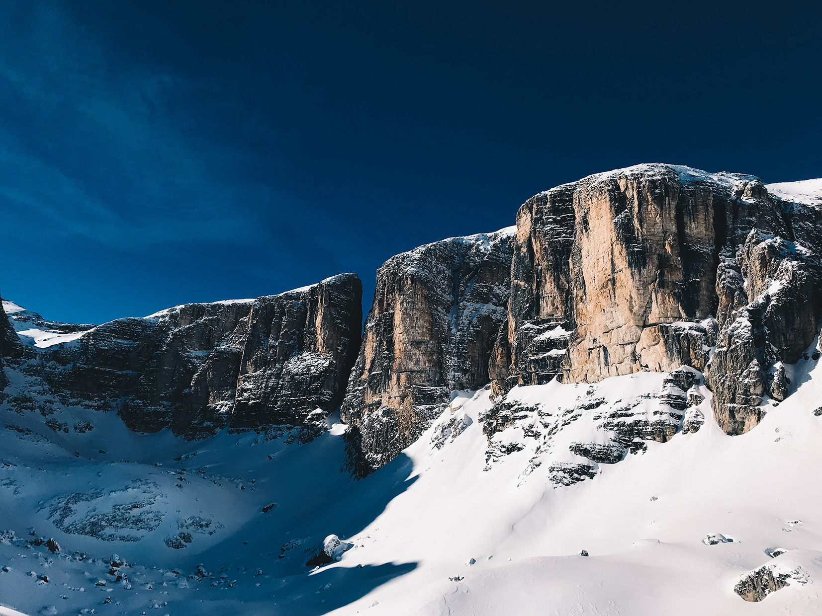 Mountain faces in Arabba in the Dolomites, Italy