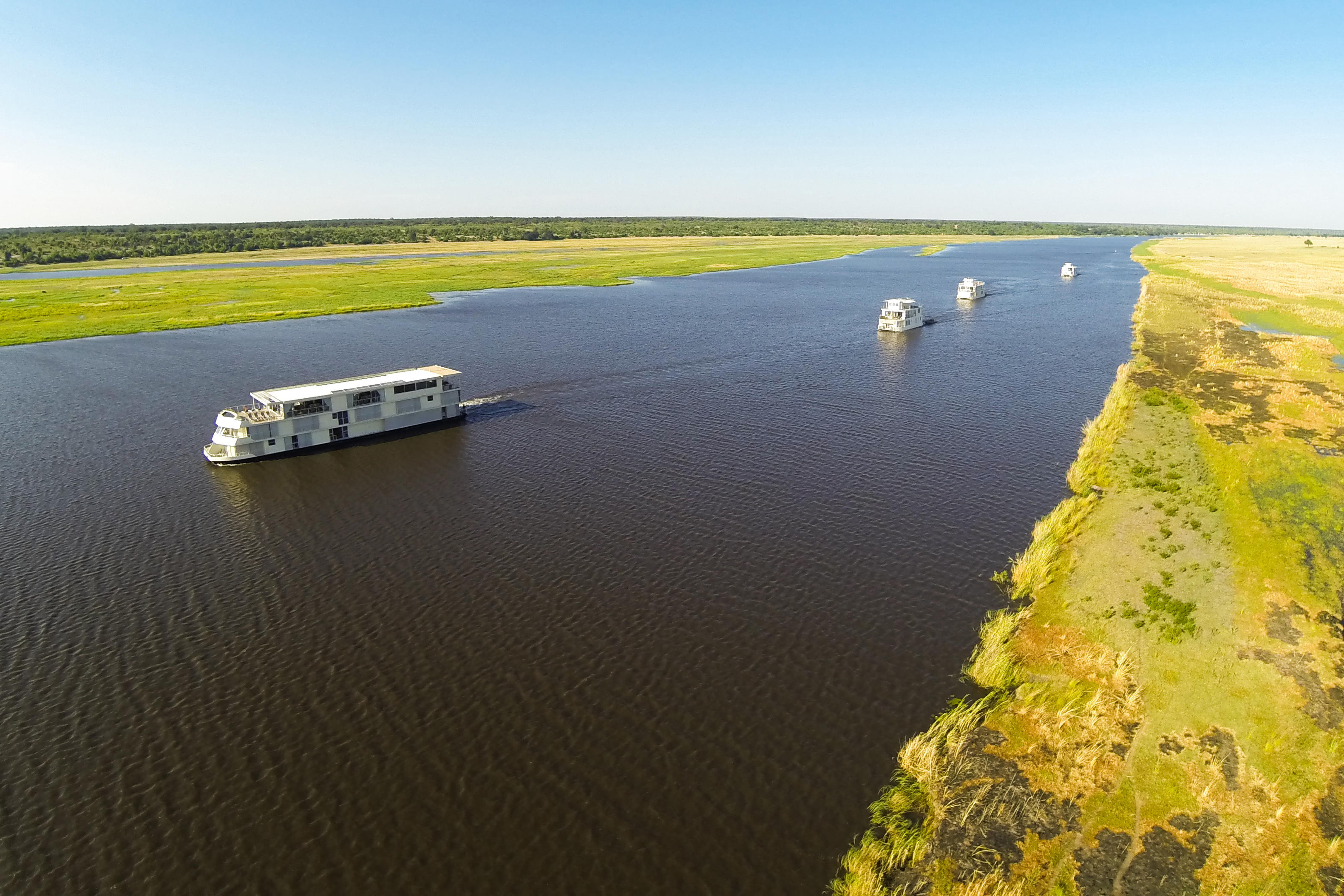 Houseboats sailing down the Chobe River