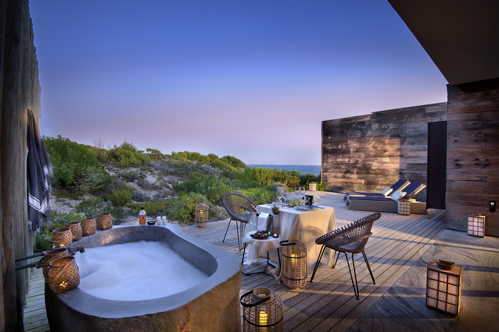 Africa, South Africa, Morukuru Family De Hoop Nature Reserve, Beach Lodge honeymoon suite deck