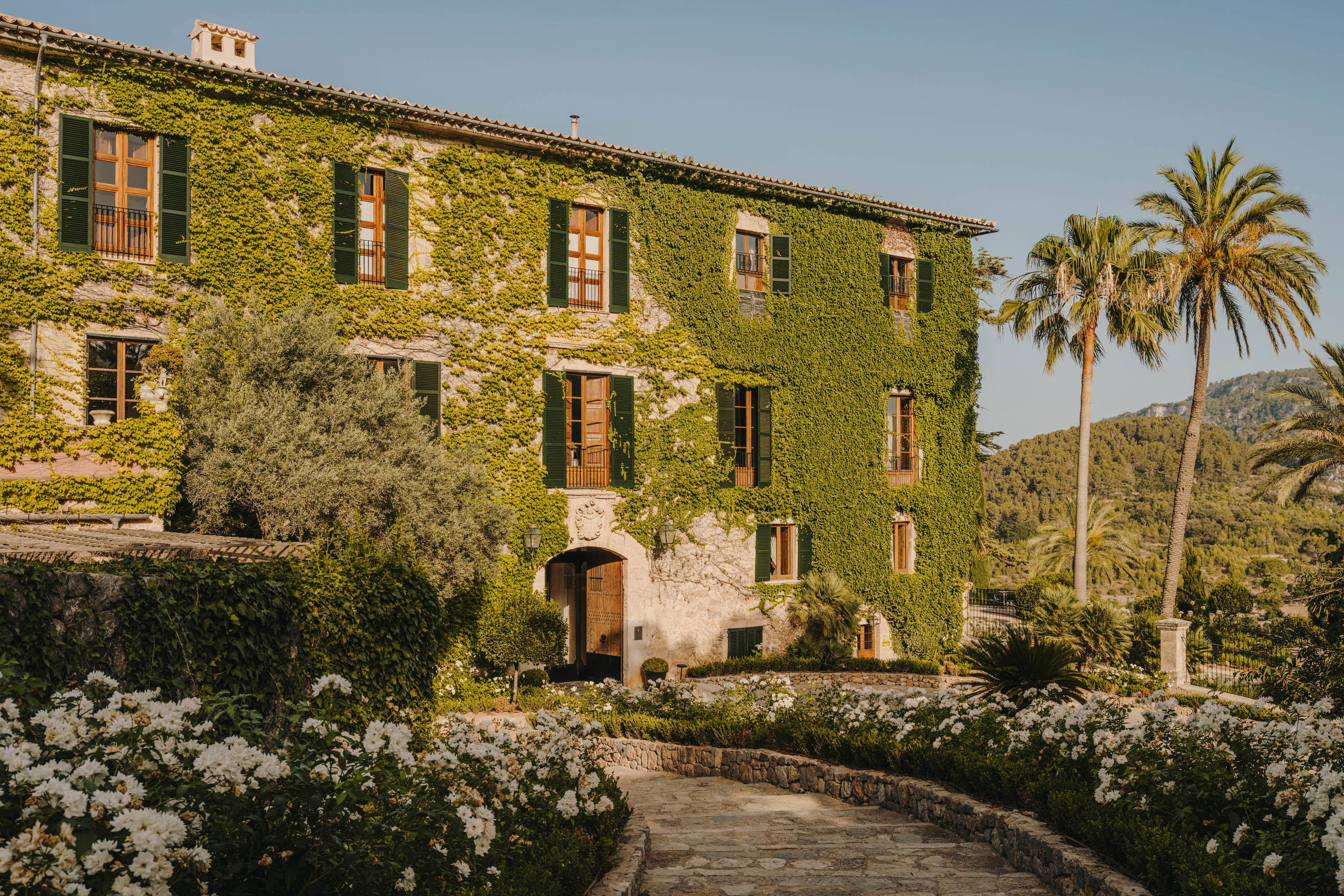 Ivy covered front view of Son Net in Mallorca