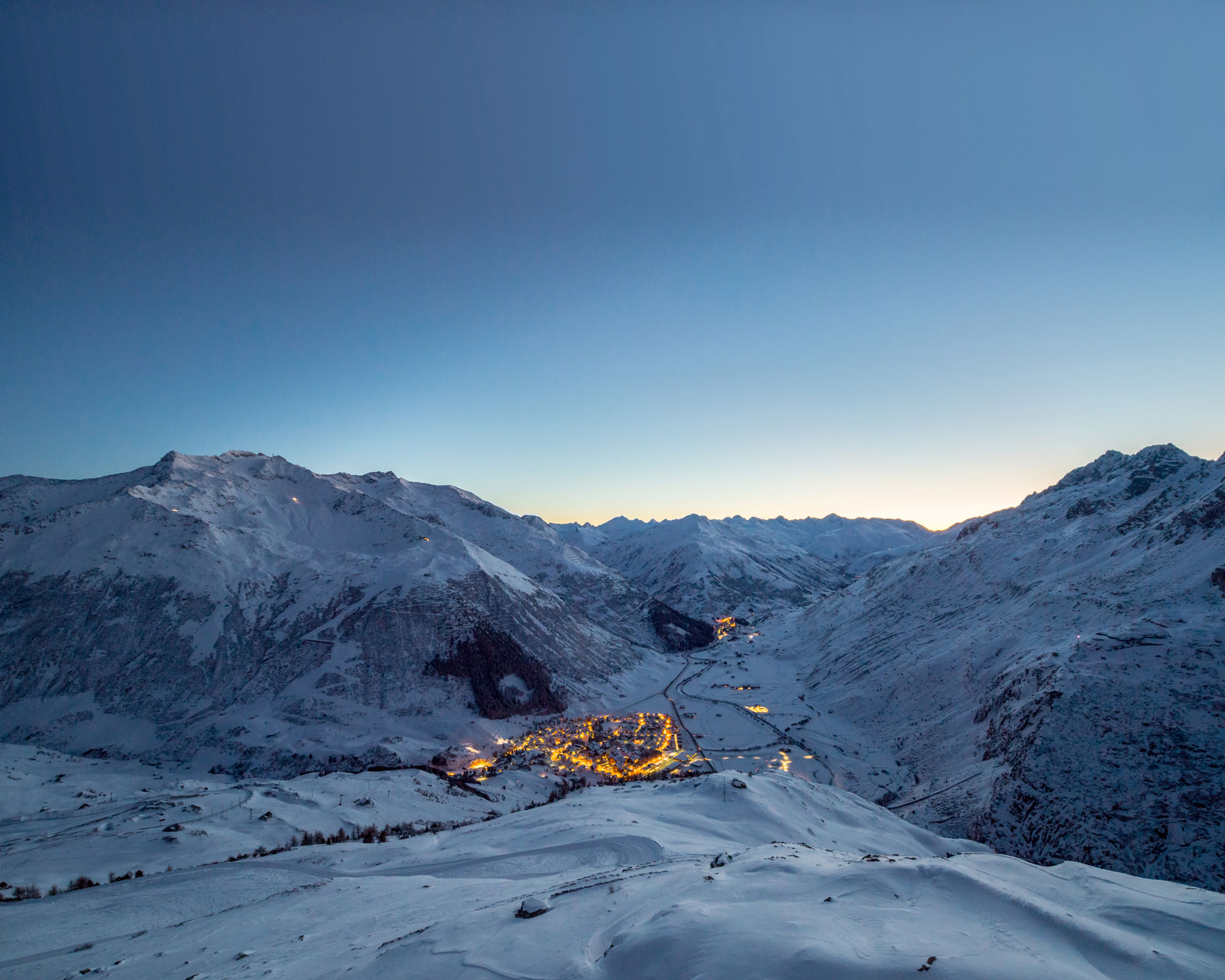 A view of Andermatt from the top of a nearby mountain