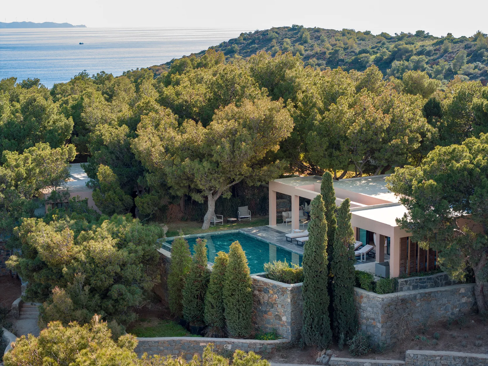 Europe, Greece, Athens Riviera, Cape Sounio, pine hill villa private pool