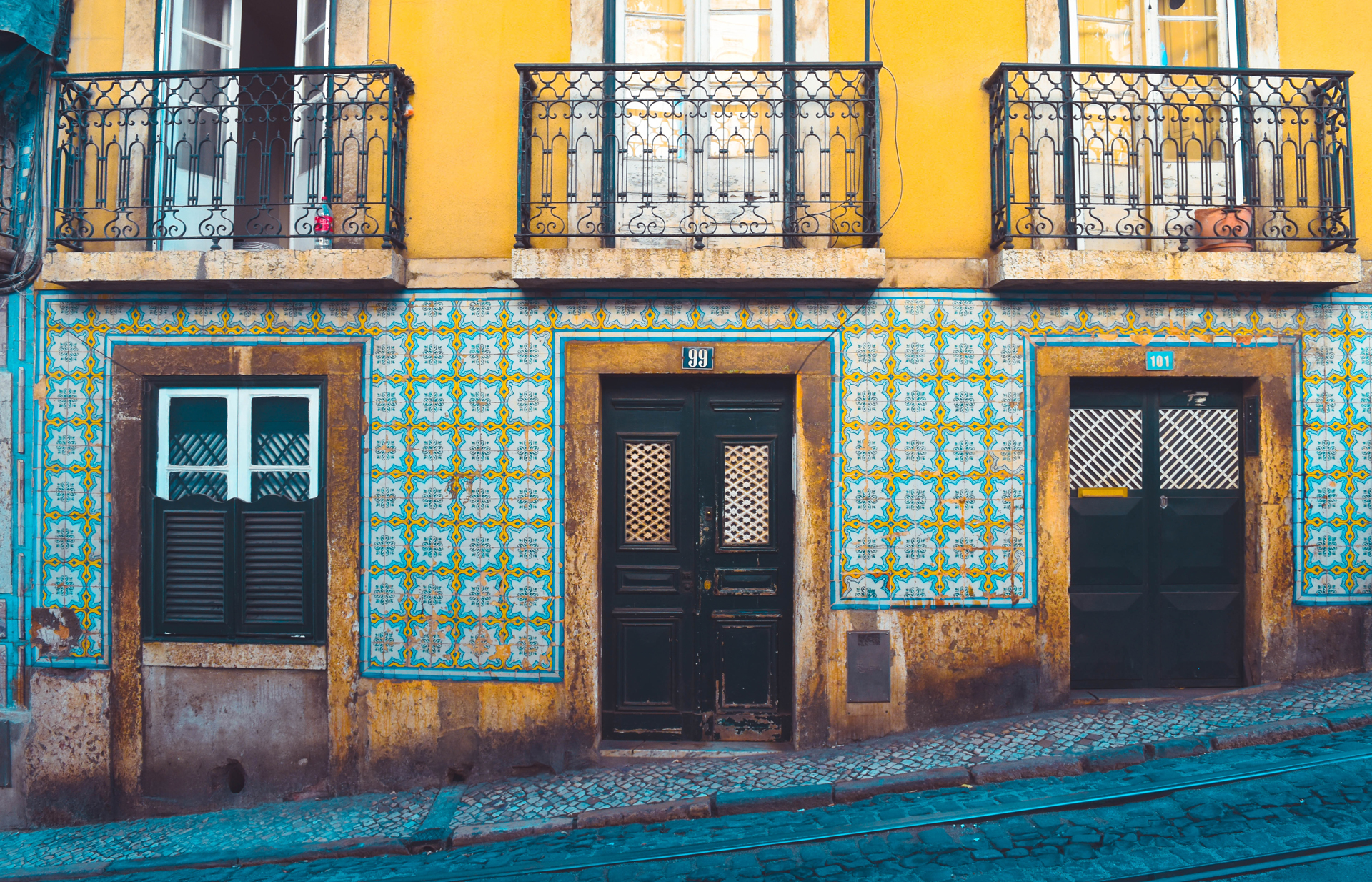 A two story house with a patterned design in Lisbon