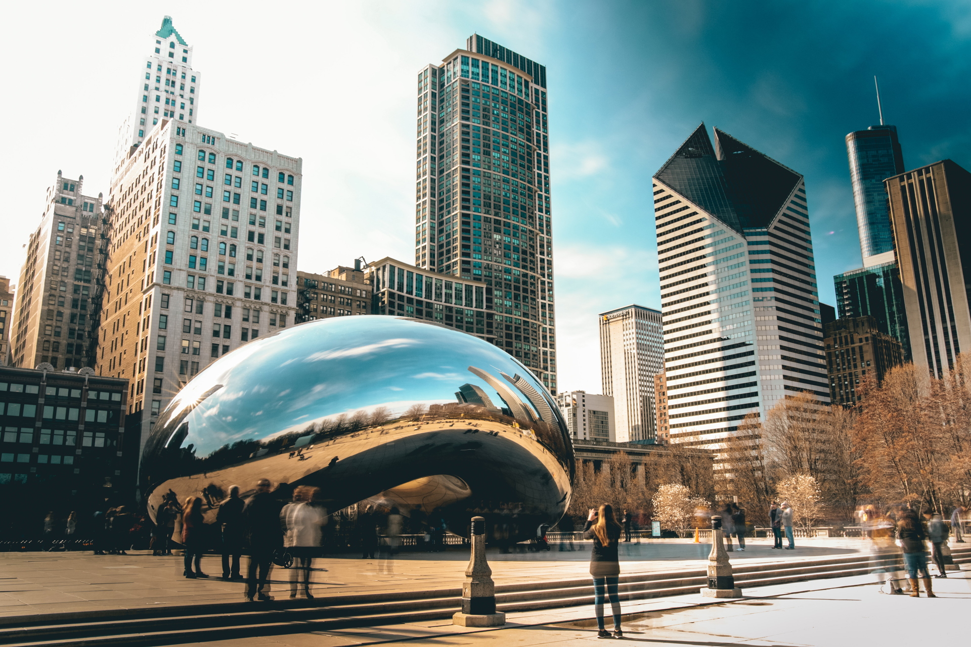 Tall buildings behind the Cloud Gate
