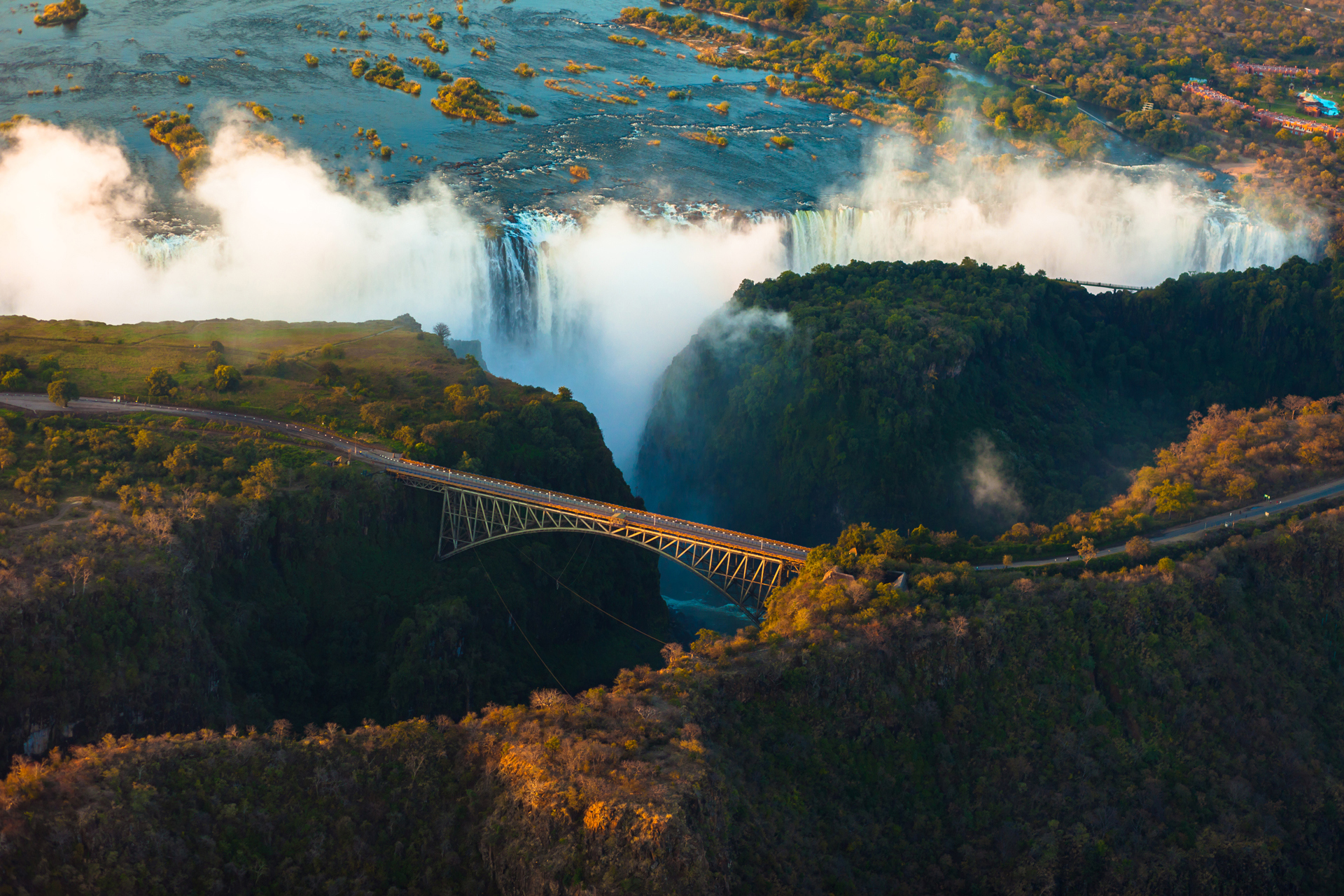 Victoria Falls and a bridge over a ravine