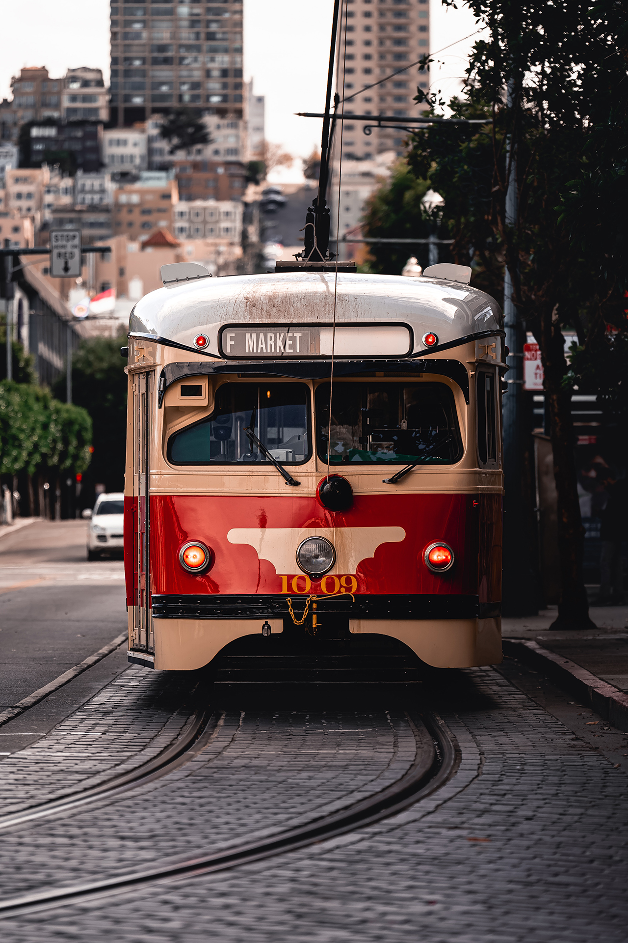 An old red transport trolley in San Francisco