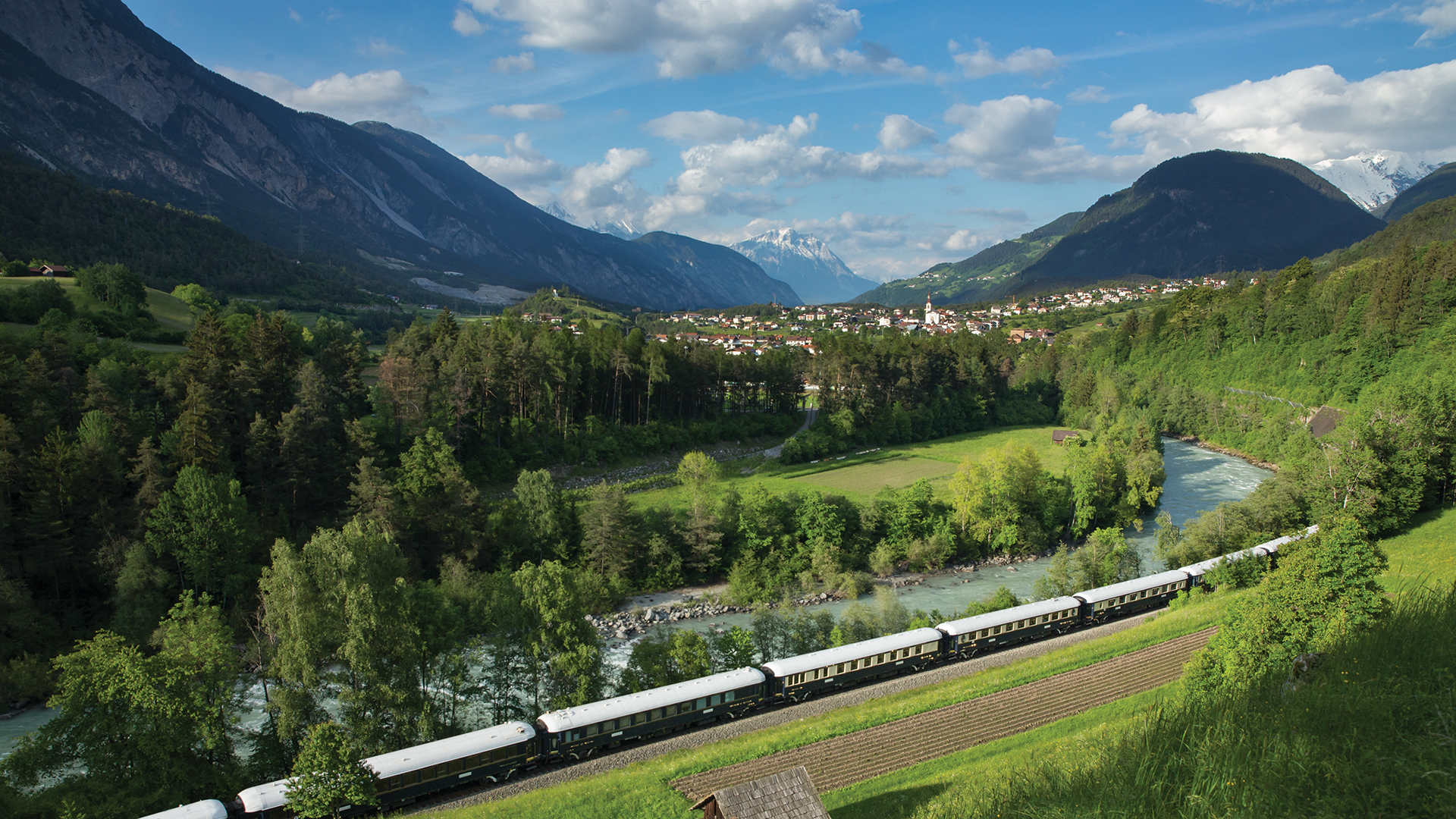 Train passing through a valley
