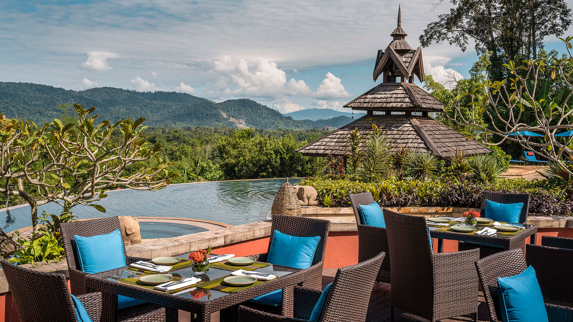  Worldwide, Thailand, Anantara Golden Triangle Elephant Camp & Resort, Poolside dining 