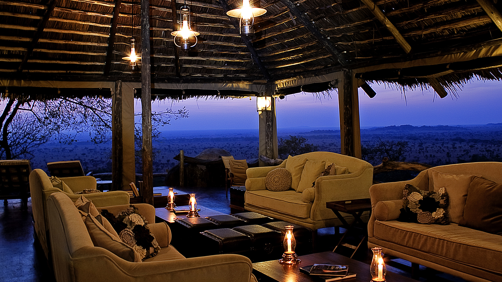  Africa, Luxury Tanzania Holidays, Serengeti Pioneer Camp, Bar Lounge by Night