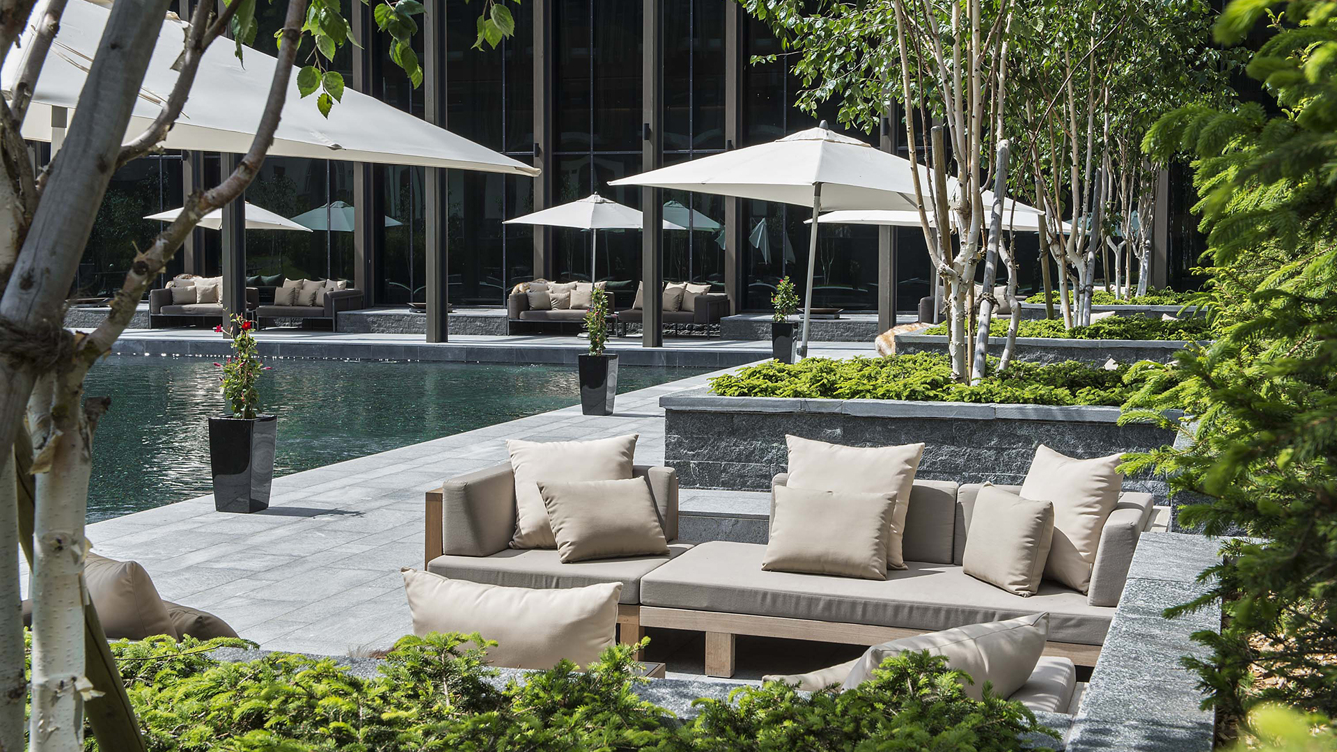 Europe Ski, Switzerland, The Chedi Andermatt, Courtyard summer lounge